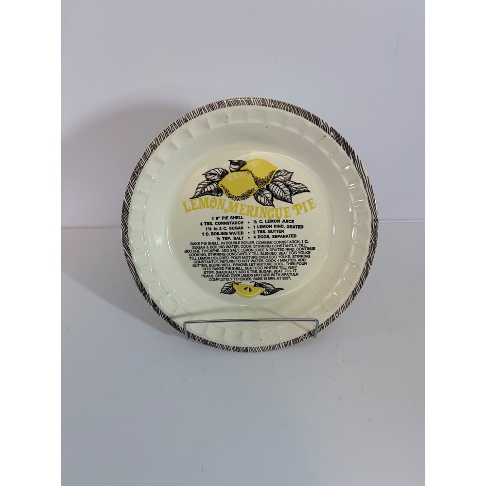 Vintage Lemon Meringue Pie Recipe Ceramic Dish Scalloped Rim 9 Inch